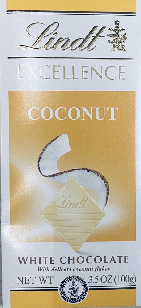 NEW Lindt Excellence COCONUT WHITE Chocolate Bar 3.5 oz – 1 Bar – FREE SHIPPING