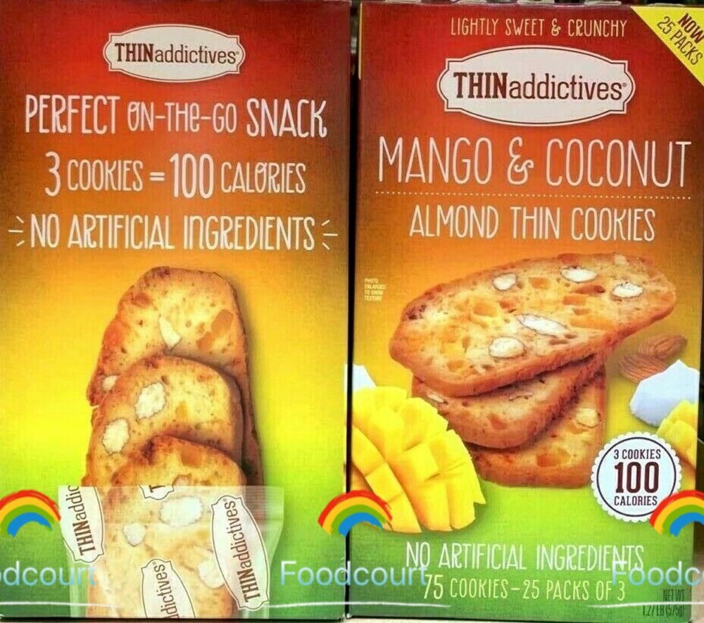 2 Packs THINaddictives Mango Coconut Almond Thin Cookies 25 ct 1.27 lb Each Pack