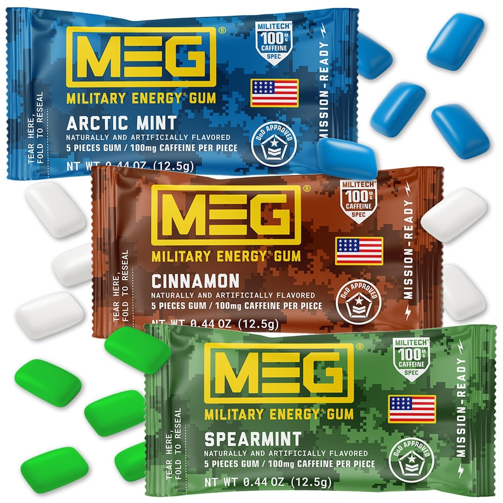 MEG Military Energy Gum 100mg of Caffeine Per Piece Increase Energy