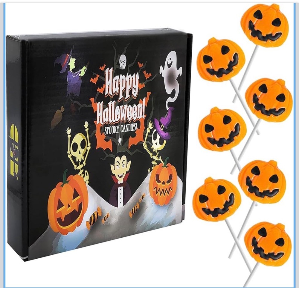 Fruidles Halloween Pumpkin Lollipop Suckers 12 Count (Pack of 1), Orange