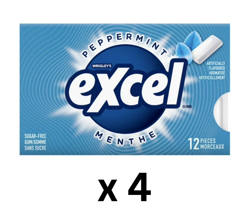 Excel Peppermint Sugar-Free Chewing Gum (12 Pellets) – PACK OF 4 – FROM CANADA