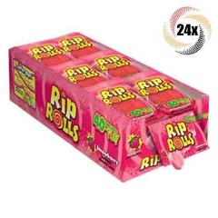 Full Box Rip Rolls Strawberry Fat Free Candy, 40 Inches – 1.4oz (Pack of 24)