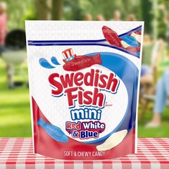 SWEDISH FISH Mini Red, White & Blue Soft & 28 oz (Pack of 4), Blue,Red,White