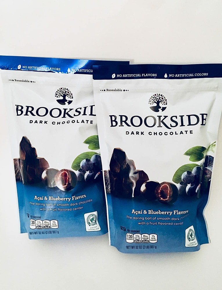2 PACK BROOKSIDE DARK CHOCOLATE ACAI & BLUEBERRY FLAVORS 32 OZ EACH