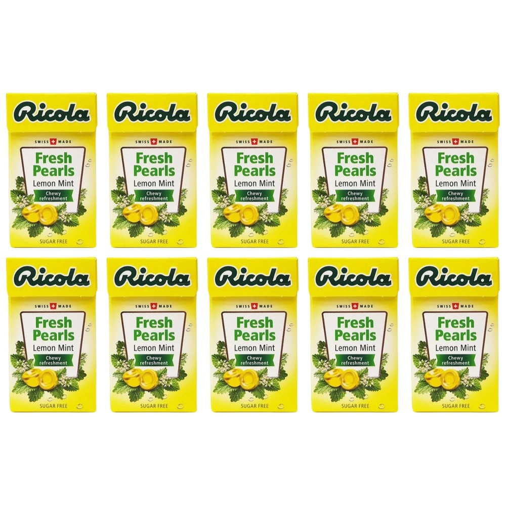 10 pcs Ricola Herbal Sugar Free Fresh Pearls Lemon Mint Chewy Refreshment (25g)