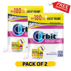2 pack Orbit Bubblemint Sugar Free Chewing Gum, Value Pack – 180 Ct each bag