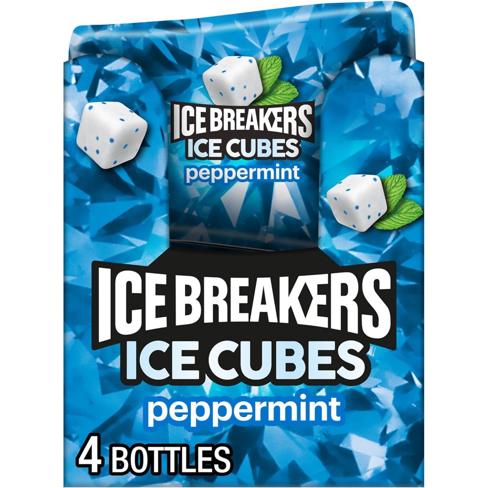 ICE BREAKERS Ice Cubes Peppermint Sugar Free 40 Count (Pack of 4), Turquoise