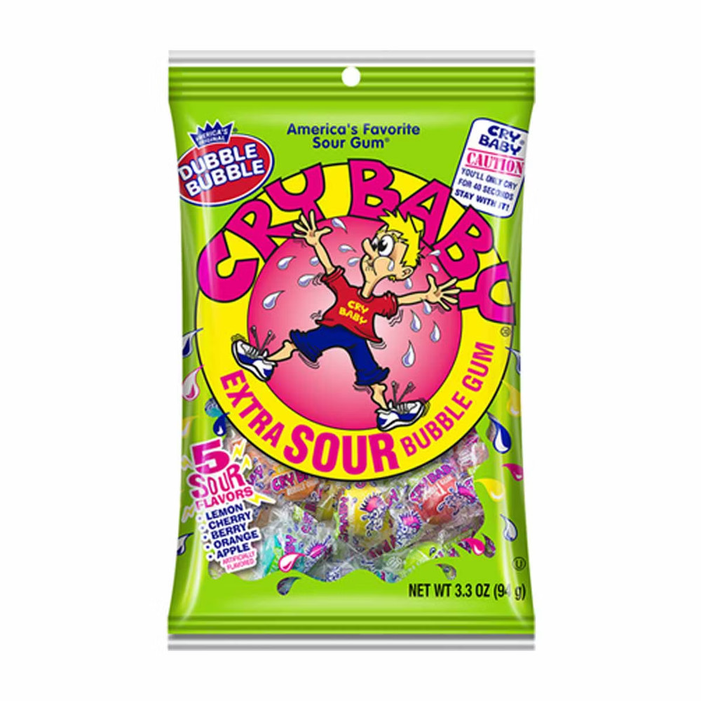 Dubble Bubble Cry Baby Extra Sour Gum 5 Sour Flavors 4 oz Bags 3 Pack BB 04/2027