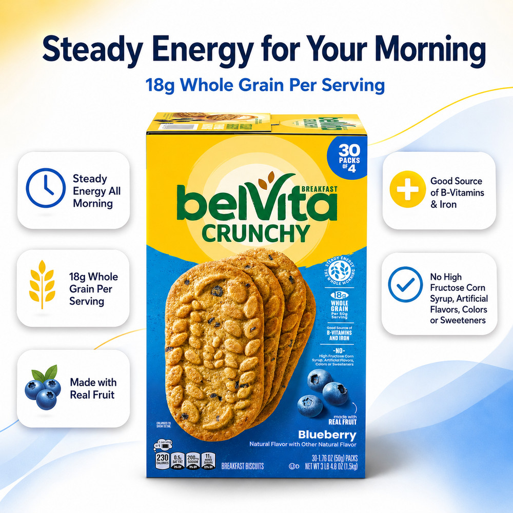 BelVita Breakfast Biscuits, Blueberry, 1.76 oz, 30-count