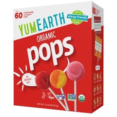 YumEarth Organic Pops Variety Pack, 60 Fruit Flavored Favorites Lollipops, Aller