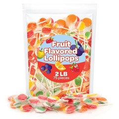 Fruit Lollipops – 2 Pound Bulk Pack (80 Count) – Assorted Fruit Flavored Hard Ca