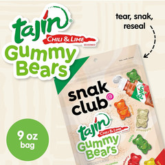 Tajin Gummy Bears, Assorted Fruit Candy Gummies with Chili and Lime Seasoning, M