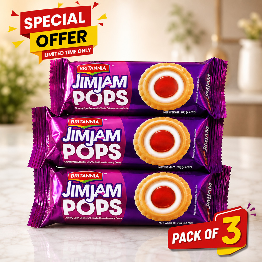 Britannia Jim Jam Pops Cookies 70g Pack of 3 Vanilla Creme & Jam | Exp 09-01-26