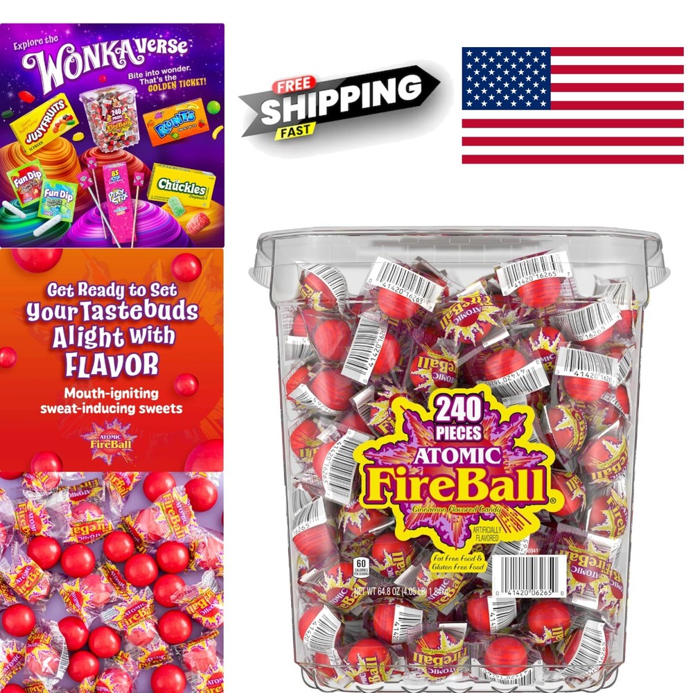 Atomic Fireball Candy 64.8 Ounce Red Cinnamon Flavor 240 Pieces for Sharing