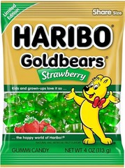 4 oz Bag HARIBO Green Goldbears STRAWBERRY Limited Edition Gummi Candy BEARS