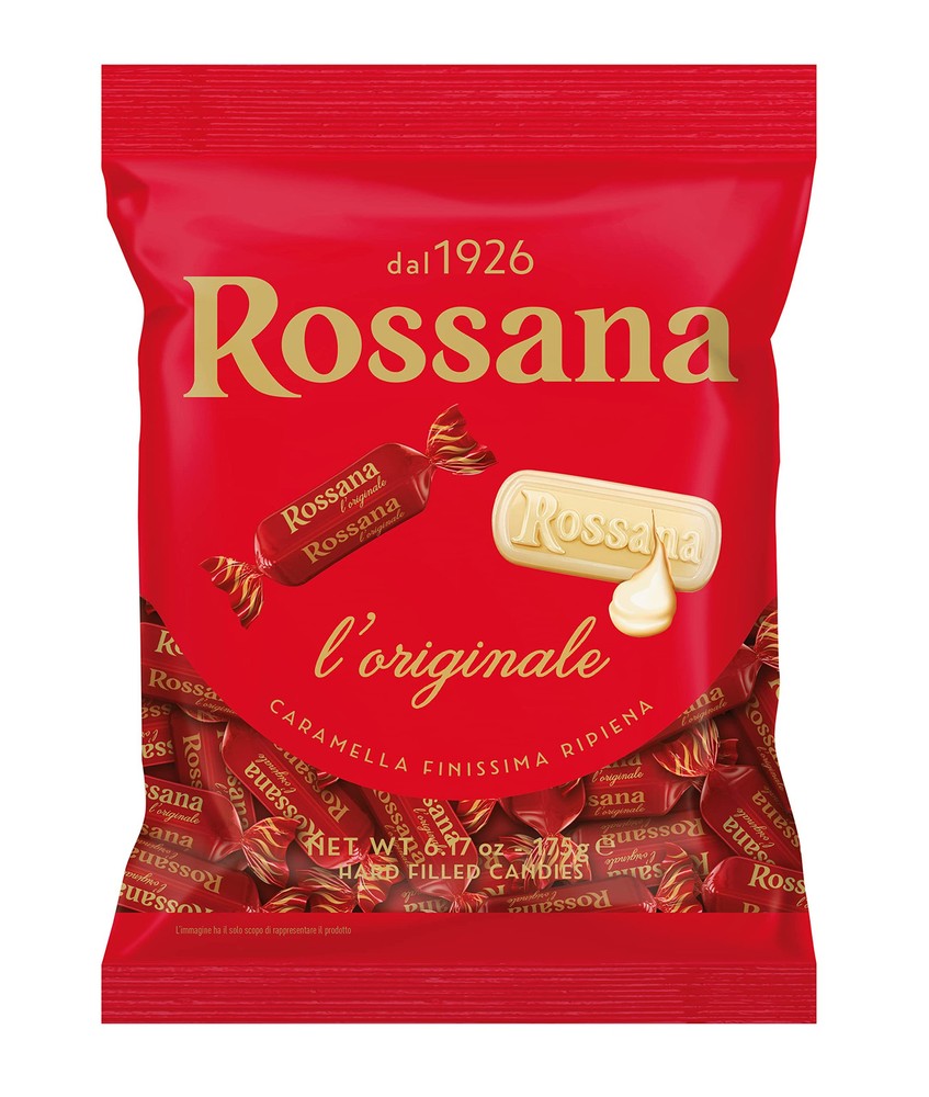 Rossana Italian Red Hard Candy with Milk Almond Hazelnut Creamy Heart 6.17oz