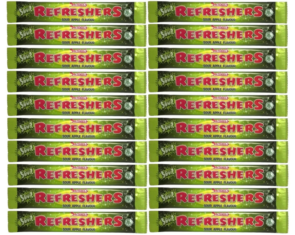 20x Swizzels Refreshers Sour Apple Flavour Chew Bars 18g Vegan
