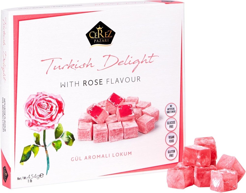 Turkish Delight Rose Flavor 454g Gourmet Snack Box No Nuts Soft Candy