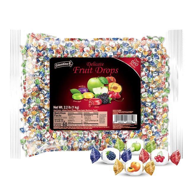 Colombina Delicate Fruit Filled Drops Individually wrapped hard candy in a bulk