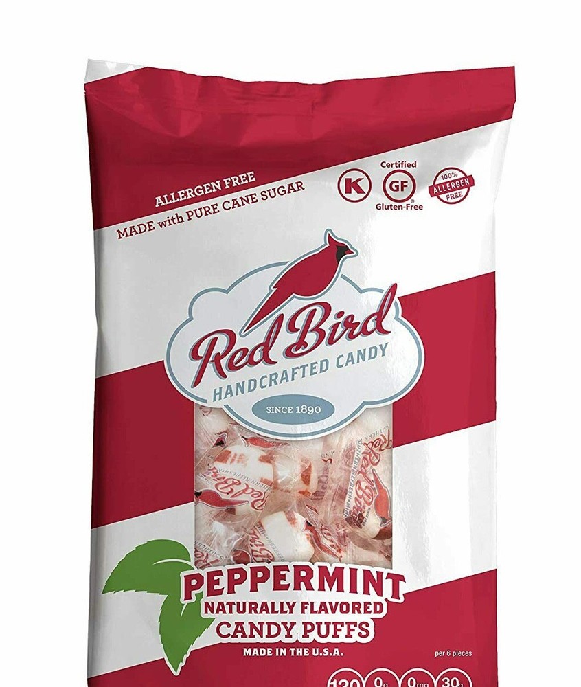 Lot of (5) Red Bird Soft Peppermint Puffs Candy Melts Away in Mouth 5oz Bags USA