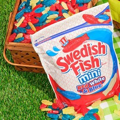 SWEDISH FISH Mini Red, White & Blue Soft & 28 oz (Pack of 4), Blue,Red,White