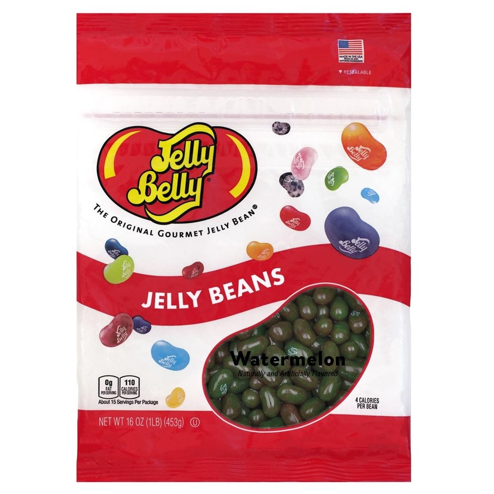Watermelon Jelly Beans 1 Pound Pack Kosher Fat Free Gluten Free Resealable Bag