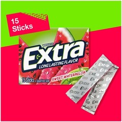 EXTRA Gum Sweet Watermelon Sugarfree Chewing Gum, 15 Pieces (Pack of 10)