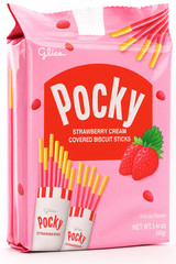 GLICO POCKY STRAWBERRY CREAM COVERED BISCUIT STICKS 3.81oz 9 PACKS A BAG