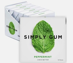 Simply Gum Peppermint 6 Pack Natural Chicle Vegan Plastic Free 90 Pieces USA