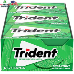 Trident Spearmint Sugar-Free Chewing Gum, 12 Packs of 14 Pieces (168 Total Piece