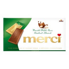 15x Merci Hazelnut-Almond Chocolate Bar 100g / 3.53 oz