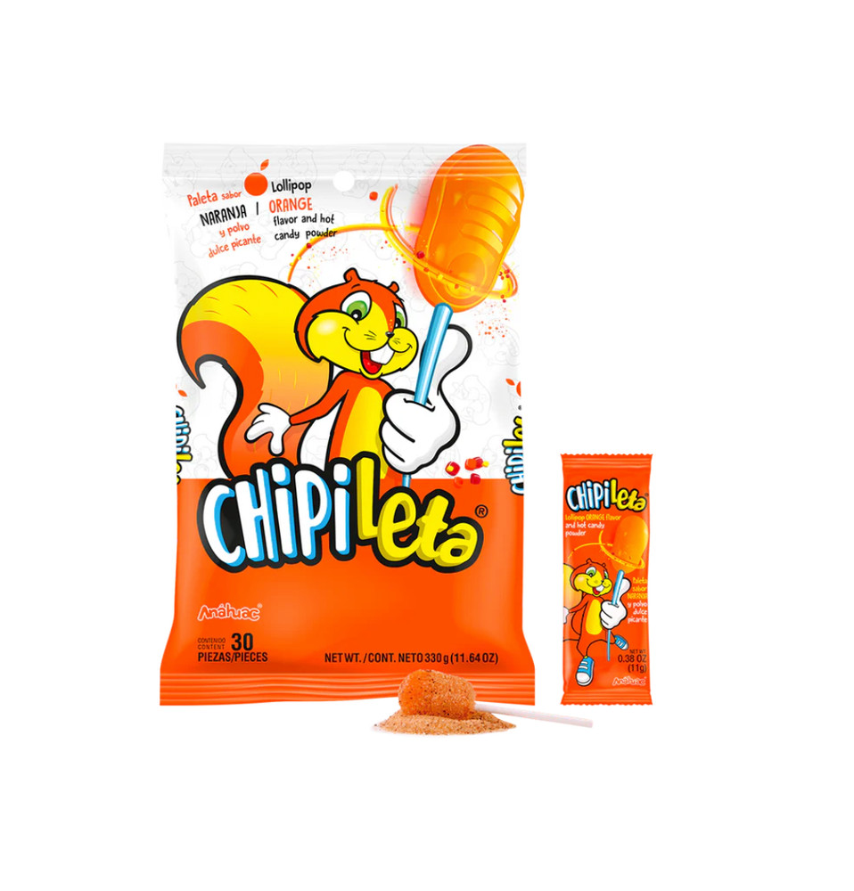 Chipileta Mexican Lollipop Orange Flavor with Chili Powder / 30 Pieces