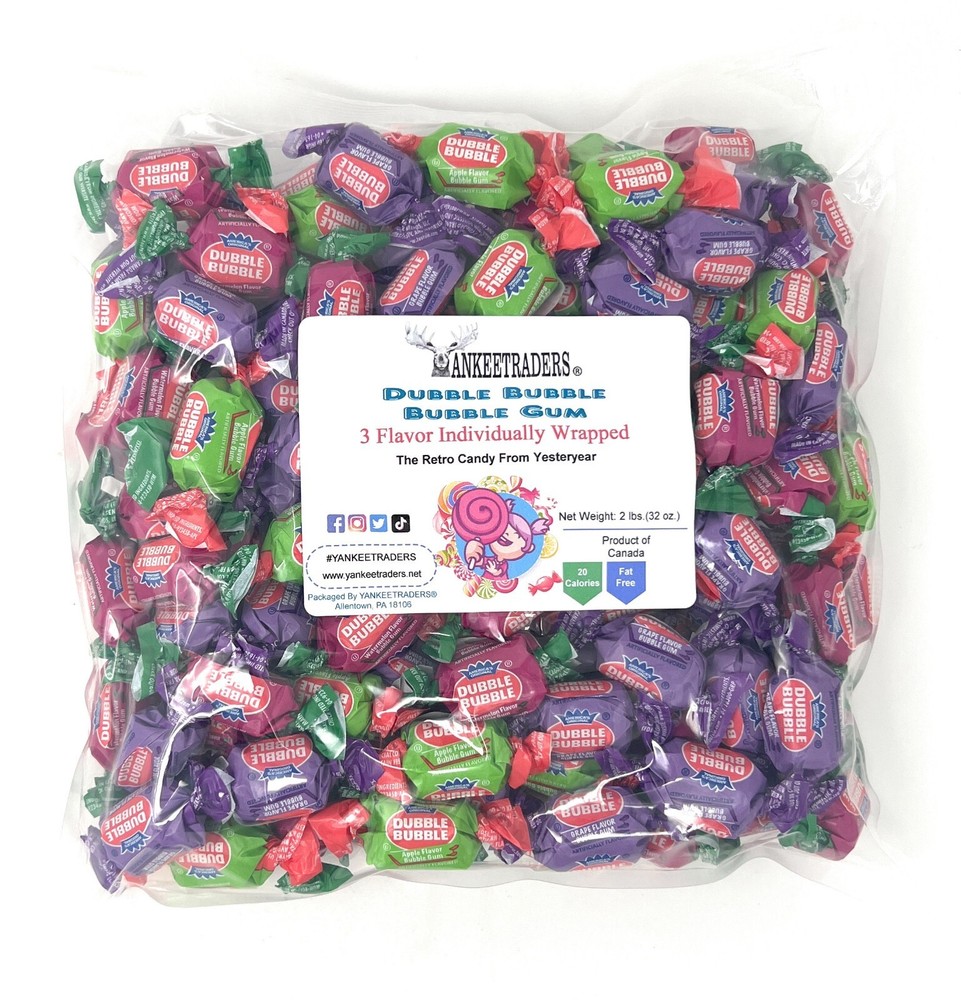 Dubble Bubble 3 Flavor Wrapped Gum, 2, 2 lb Bags (4 lbs) ~ YANKEETRADERS®