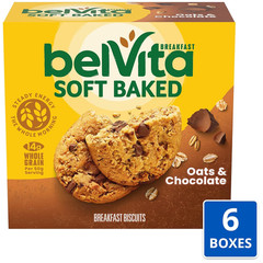 Belvita Soft Baked Oats & Chocolate Breakfast Biscuits, Chewy Bars, 6 Boxes