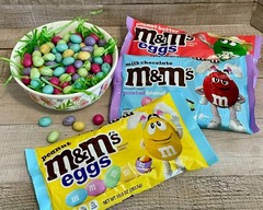 Easter M&M’s Peanut Butter, Peanut & Plain with an Easter Candy Dish