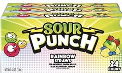 Sour Punch Straws Rainbow Fruit Flavors Chewy Sweet & Sour Candy 24 Pack