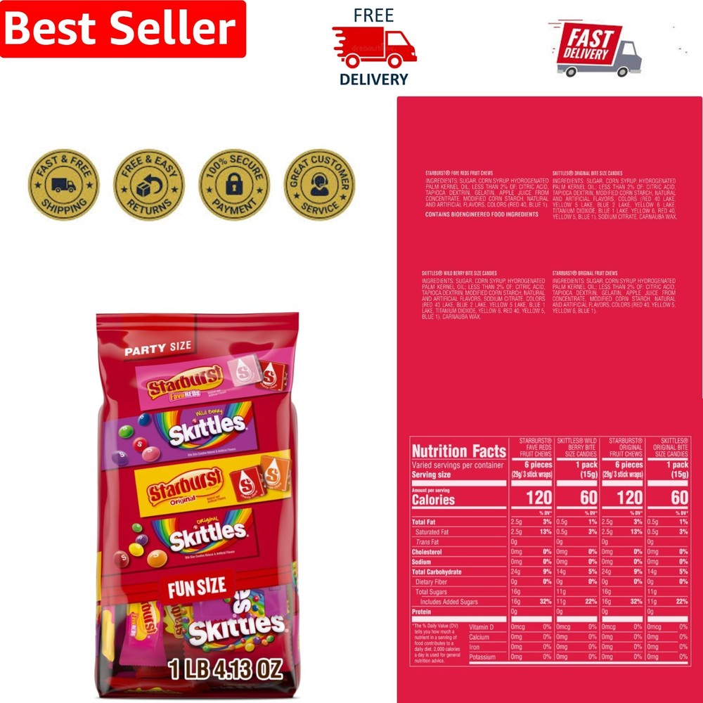 Delicious SKITTLES & STARBURST Fun Size Chewy Candy Mix – 20.13 Oz for Sharing