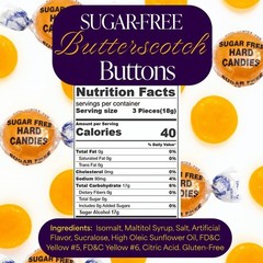 Sugar-Free Butterscotch Buttons Hard Candy, 1 Pound, Fat-Free, Gluten-Free, 9…