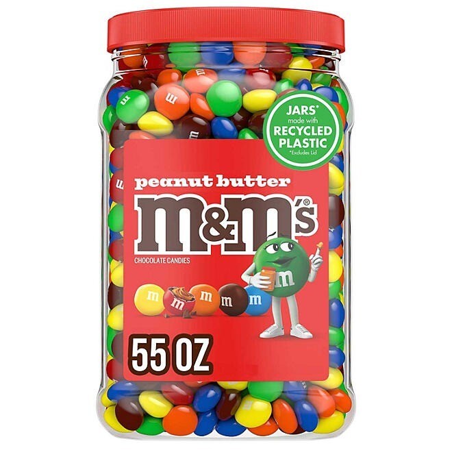 M&M’S Peanut Butter Milk Chocolate Candy Jar, 55 oz Bulk Pack