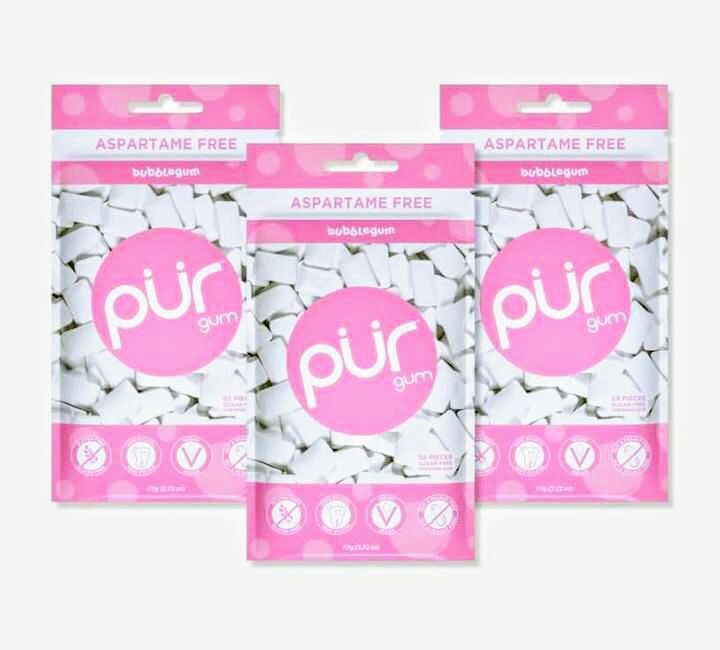 PUR Xylitol Chewing Gum Bubblegum (55 Pieces, 3 Pack) Sugarless Vegan Pure