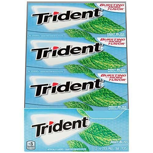 Trident Mint Bliss Sugar Free Gum, 12 Packs of 14 Pieces (168 Pieces)