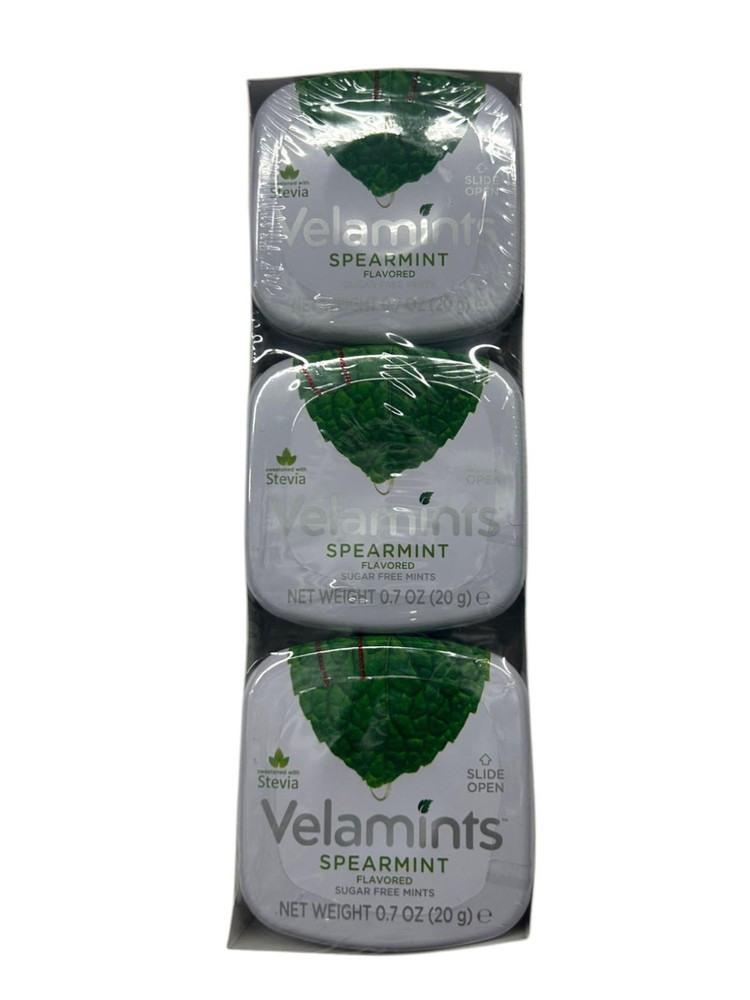 Velamints Sugar Free Spearmint Mints Tin – Aspartame Free Stevia, 120g Pack 6
