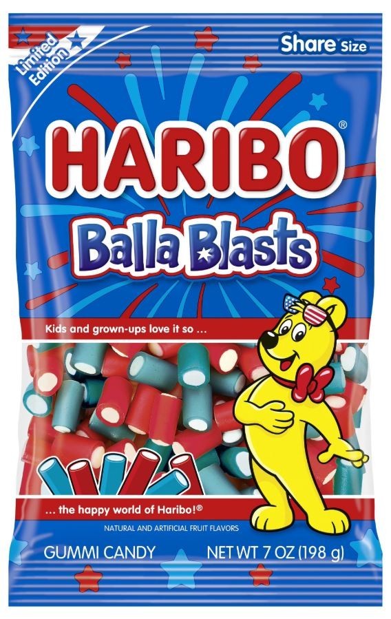 Haribo 7 oz BALLA BLASTS Bites Gummi Candy USA Fireworks Limited Edition BB 3/27