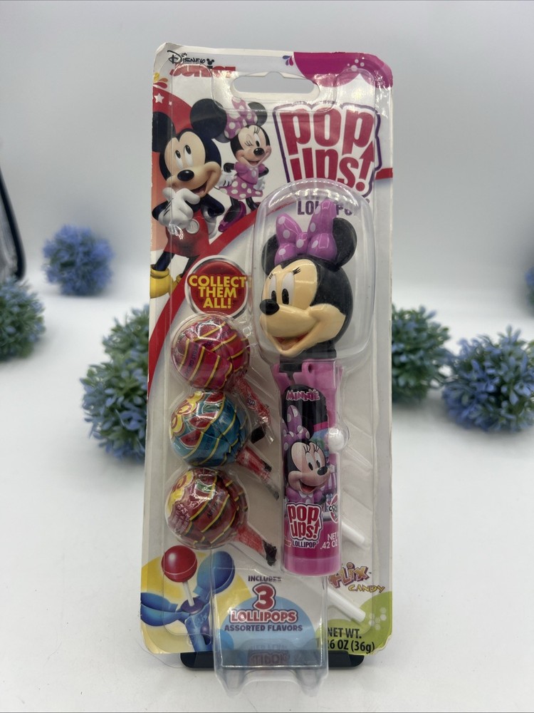 DISNEY MINNIE MOUSE Pop Ups! Lollipop Filled With Chupa Chups by Flix Candy, NEW