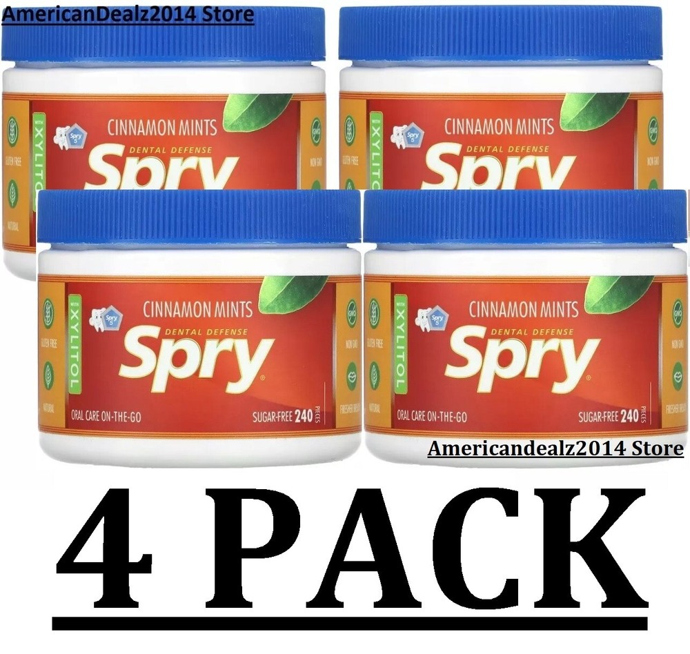 4 PACK – Xlear Spry Cinnamon Mints – Sugar Free 240 Ct Each EXP: 2027
