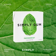 SIMPLY Gum Peppermint, Plastic-Free Natural Chewing Gum, 6 Pack (90 Pieces).