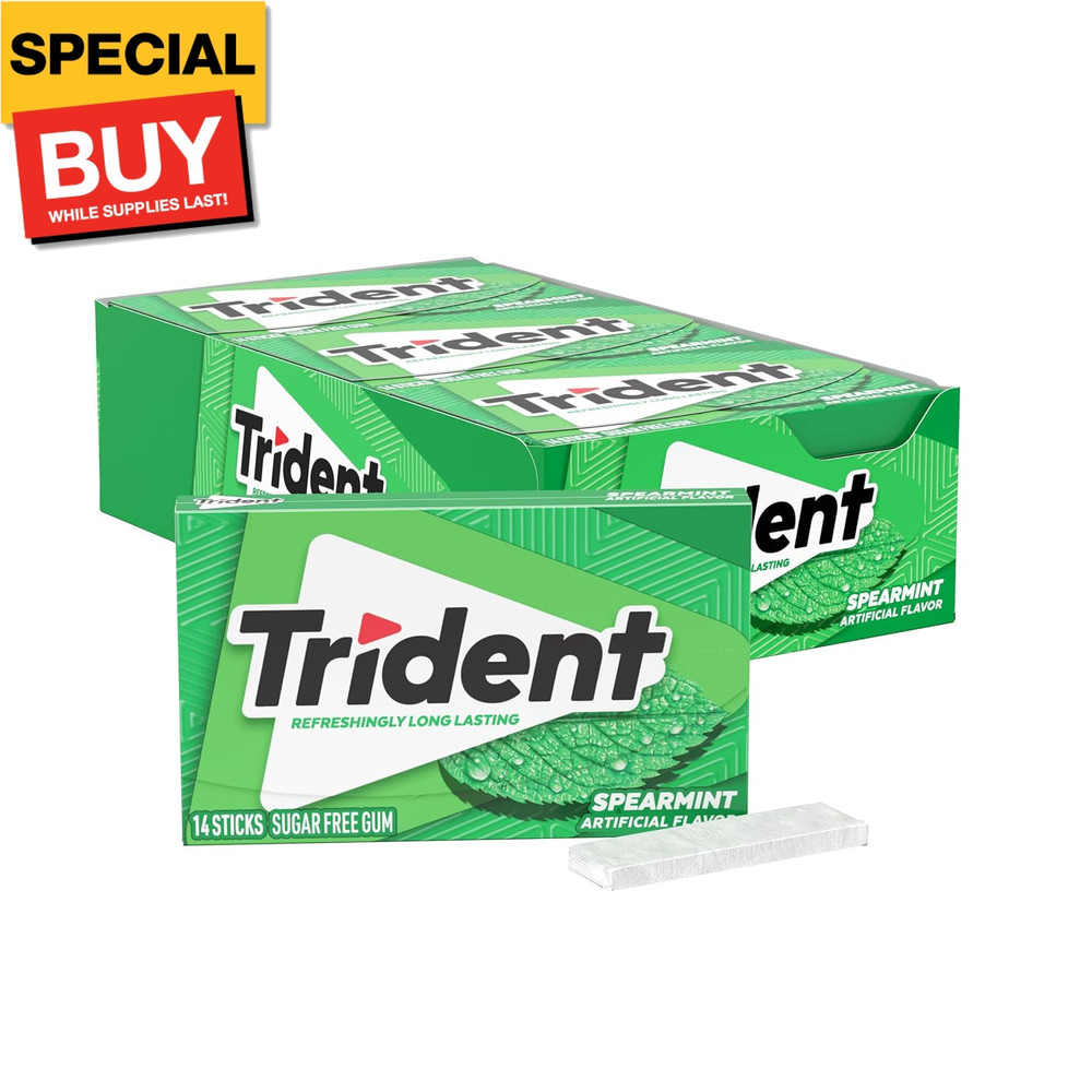 Spearmint Sugar Free Gum, 12 Packs of 14 Pieces (168 Total Pieces)