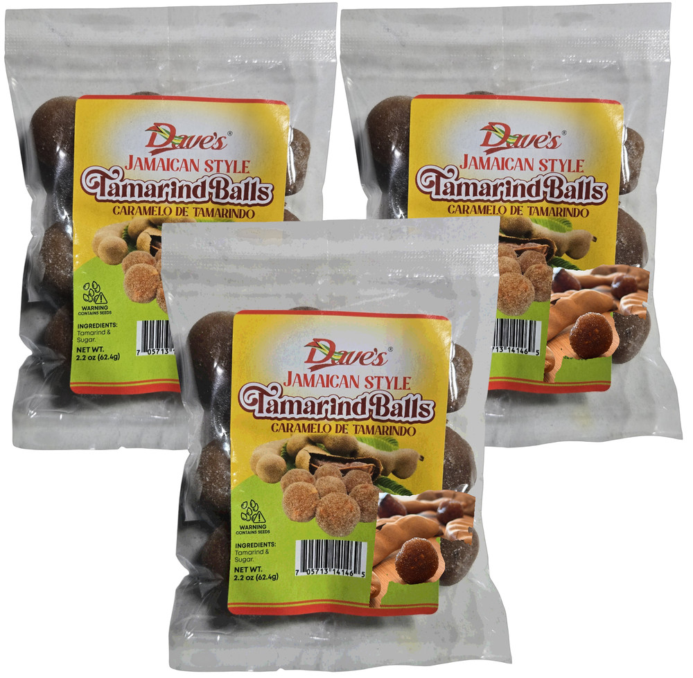 Dave’s Jamaican Style Tamarind Balls – Sweet & Tangy Caribbean Candy Snack 3-pk