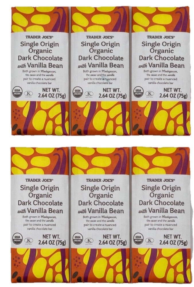 6 X Trader Joe’s Single Origin Organic Dark Chocolate Bar Vanilla Bean 3.5 oz