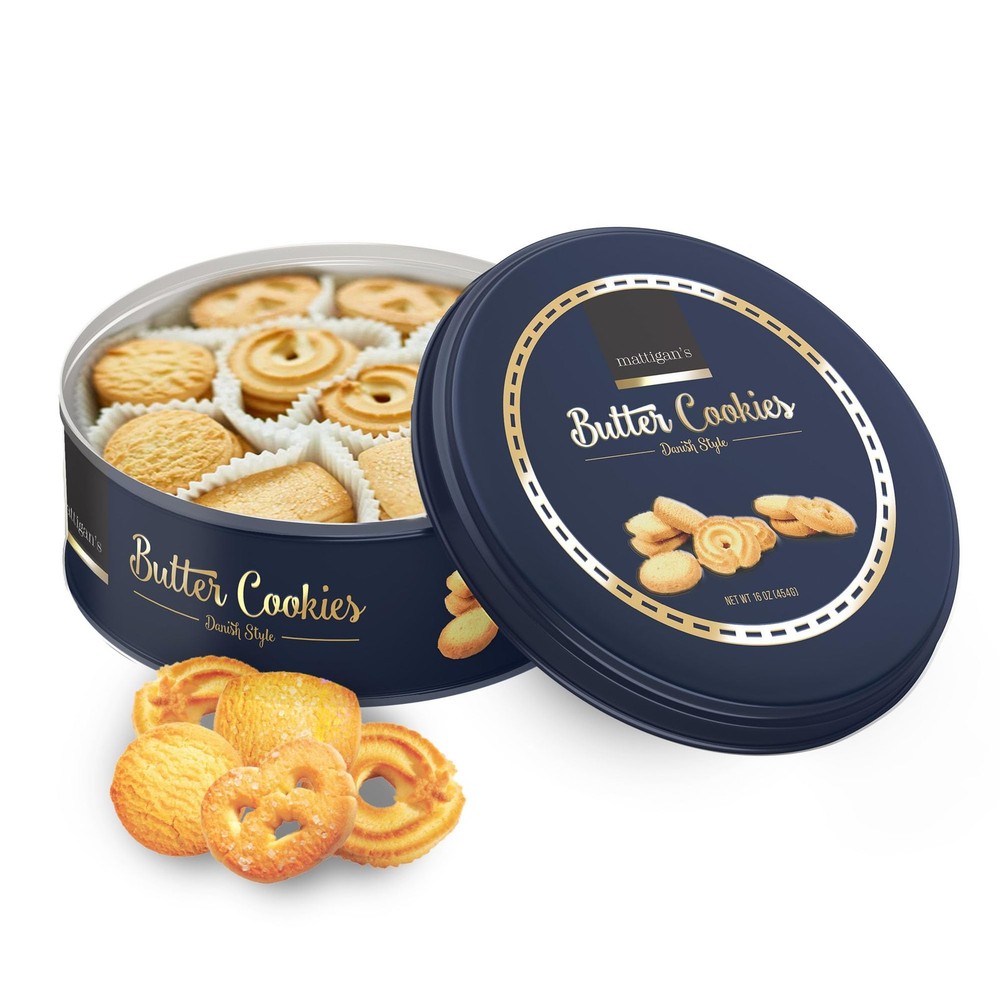 Butter Cookies Traditional Danish Style Assorted 16 Oz Tin Reusable Metal